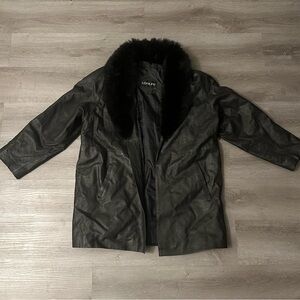 Adolfo Women Leather Fur Coat Jacket Size L